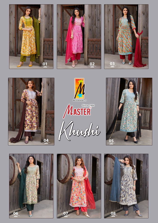 Khushi By Master Naira Cut Rayon Printed Kurti With Bottom Dupatta Wholesalers In Delhi
